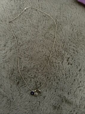 Sterling-Tone Necklace with Navy and Silver Charms